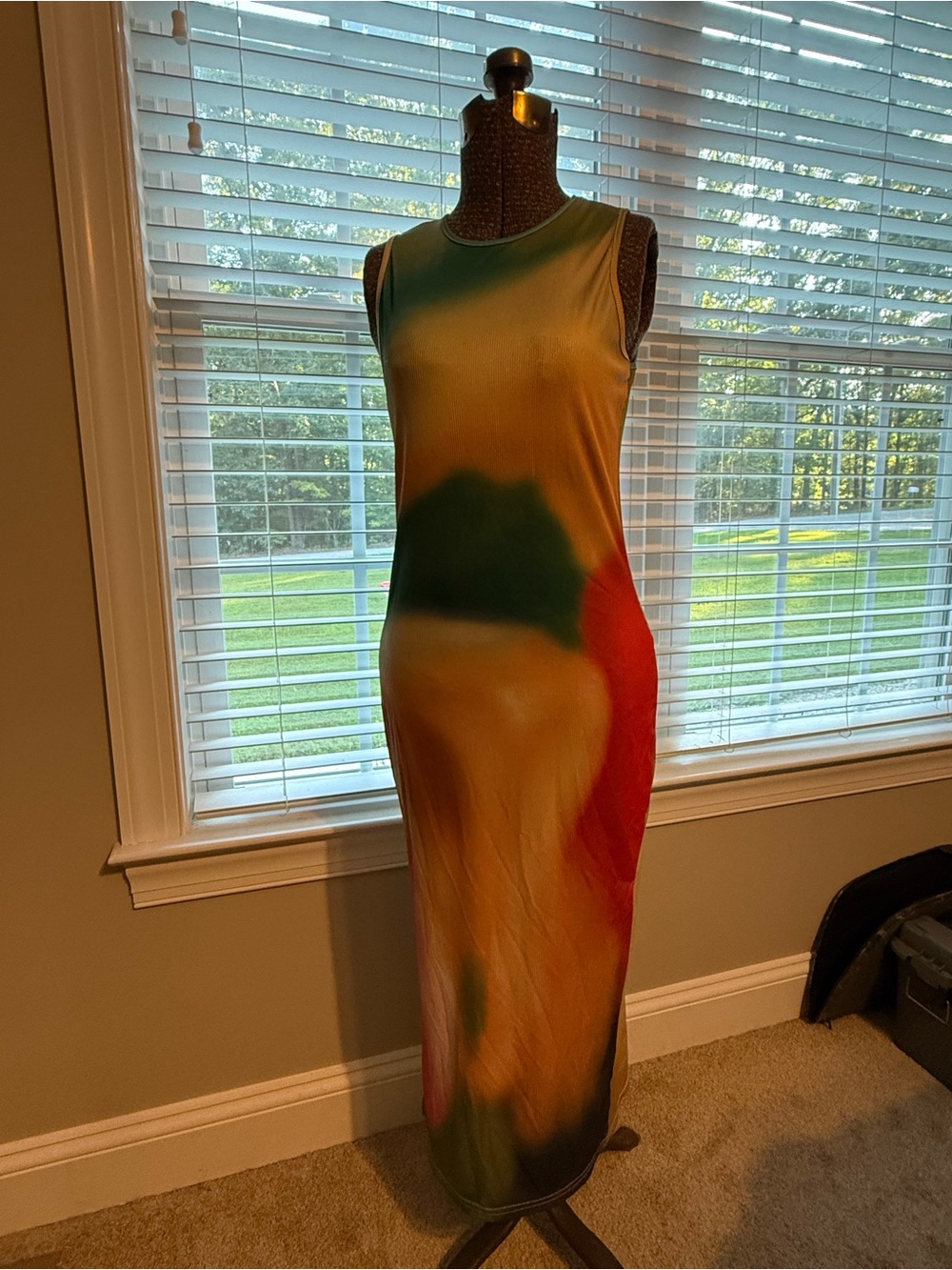 Sleeveless Multicolor Bodycon Maxi Dress - Green/Red